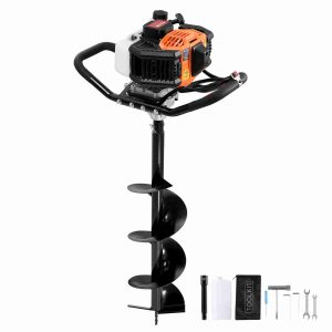 VEVOR High-Efficiency 52cc 1450W Post Hole Digger - 8" Alloy Steel Auger, 1.2L Fuel Tank, Anti-Vibration Handle - Quick Start Gas Powered Earth Auger for Fencing, Planting, Deck Building