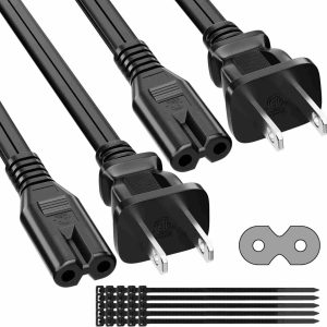 2 Prong Power Cord 2 FT 2-Pack Non-Polarized AC Power Replacement Supply Cable
