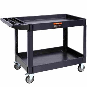 VEVOR 2-Shelf Heavy-Duty Utility Service Cart - 550LBS Capacity Plastic Rolling Cart with 5" Lockable Swivel Wheels & Ergonomic Handle for Warehouse, Garage, Workshop, Cleaning