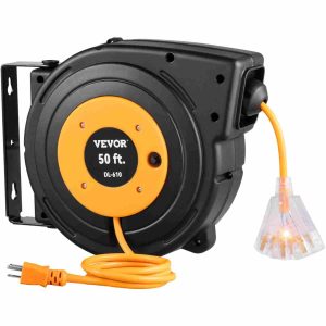 VEVOR 50ft Retractable Extension Cord Reel 14AWG/3CSJTOW Power Cord Reel