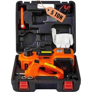 VEVOR 5-Ton Electric Car Jack Kit – 11000 lbs Hydraulic Jack with Electric Impact Wrench, Tire Inflator & LED Light for Sedans, SUVs, Trucks & Emergency Roadside Repair