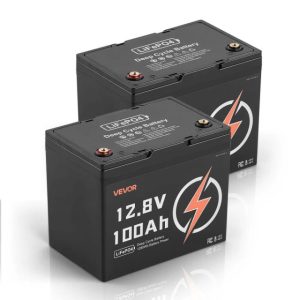 VEVOR 2 Pack 12V 100Ah LiFePO4 Battery, Up to 15000 Cycles